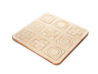 Photo of Wooden tic-tac-toe set on white background. Board game
