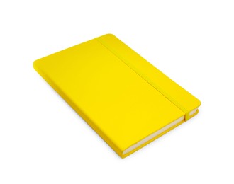 Closed yellow office notebook isolated on white