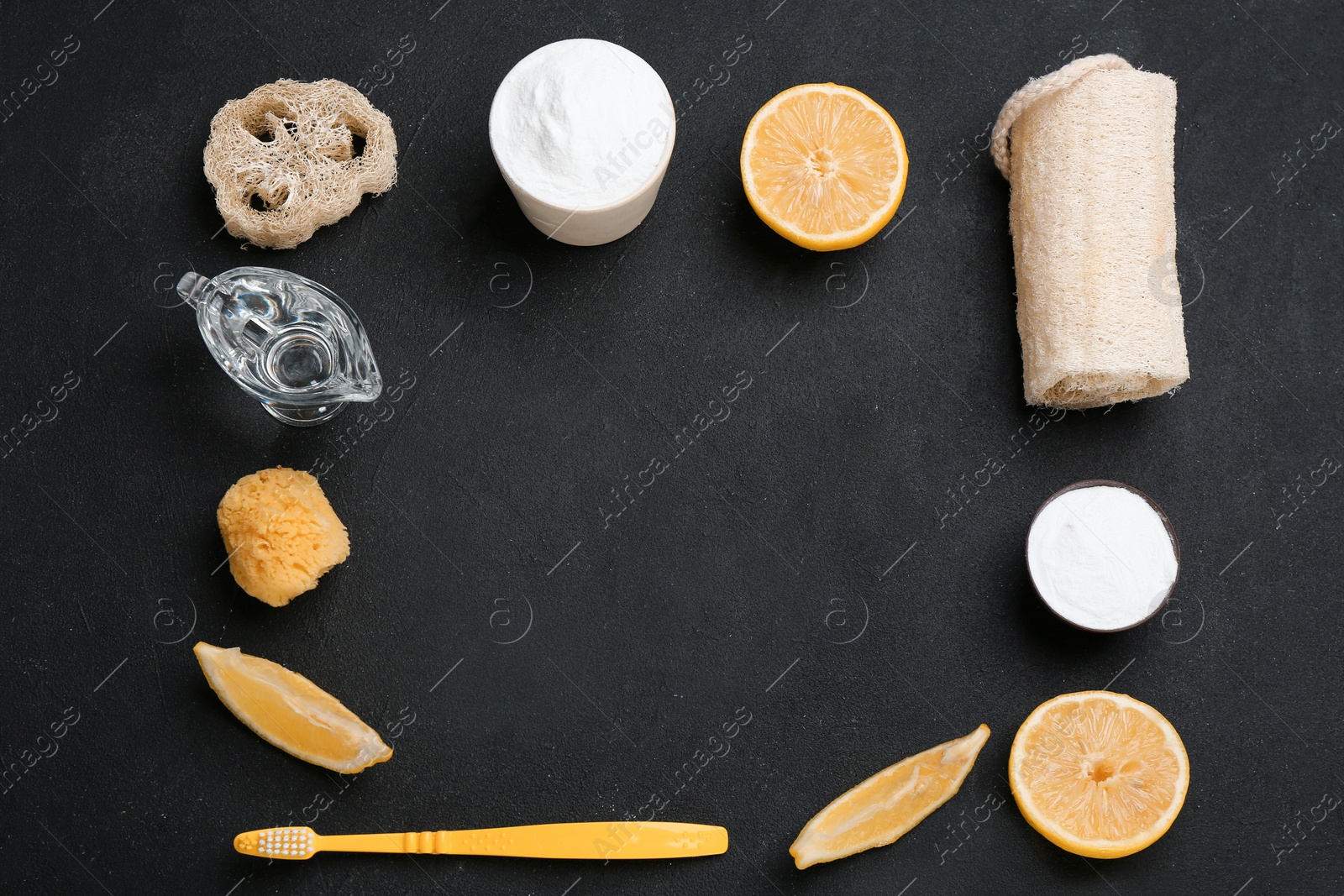 Photo of Flat lay composition with baking soda and space for text on table