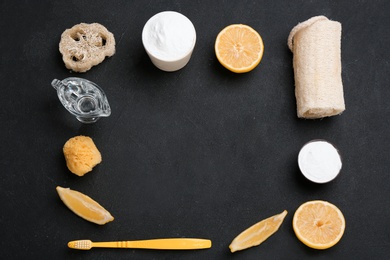 Flat lay composition with baking soda and space for text on table