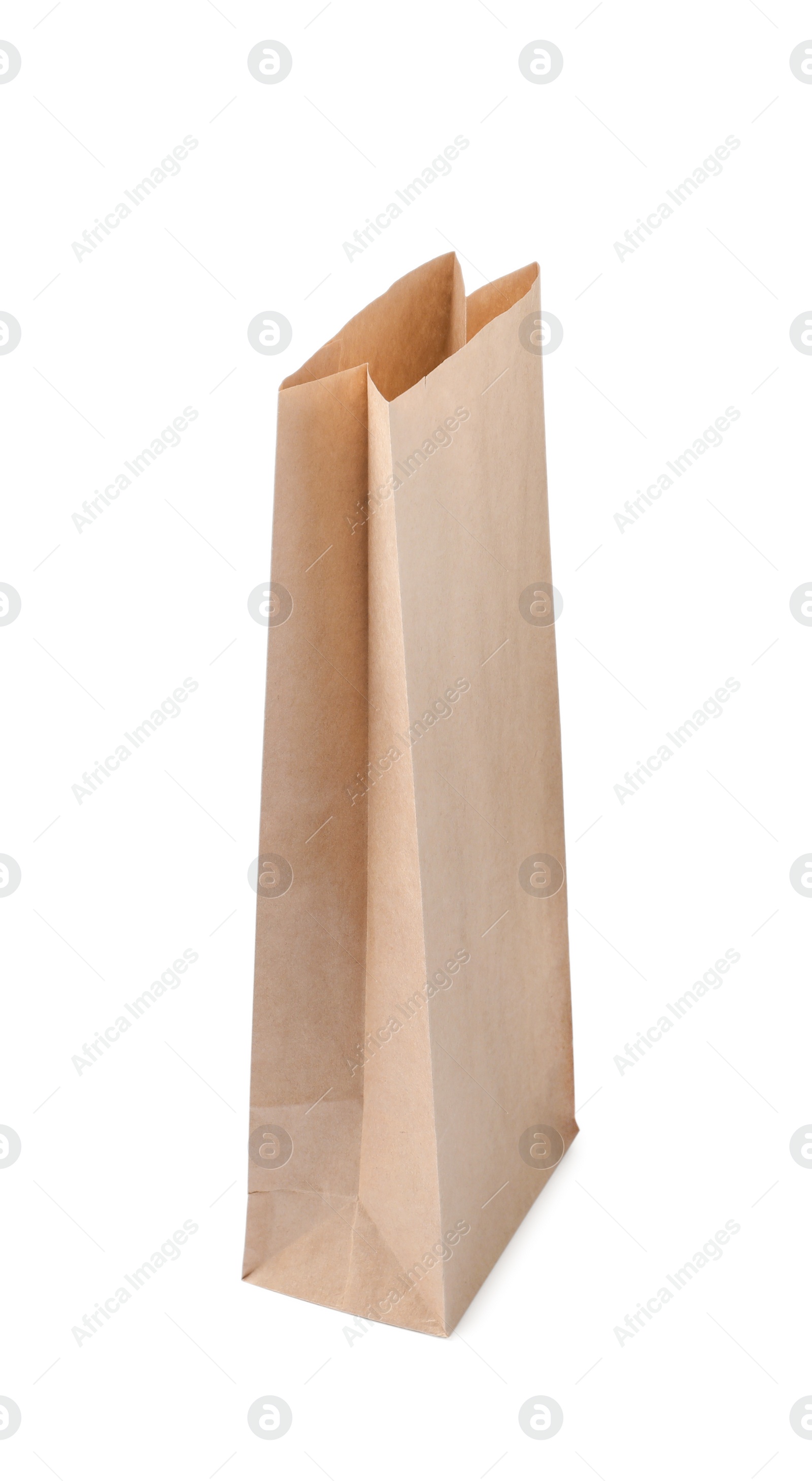 Photo of Open kraft paper bag isolated on white