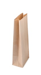 Open kraft paper bag isolated on white