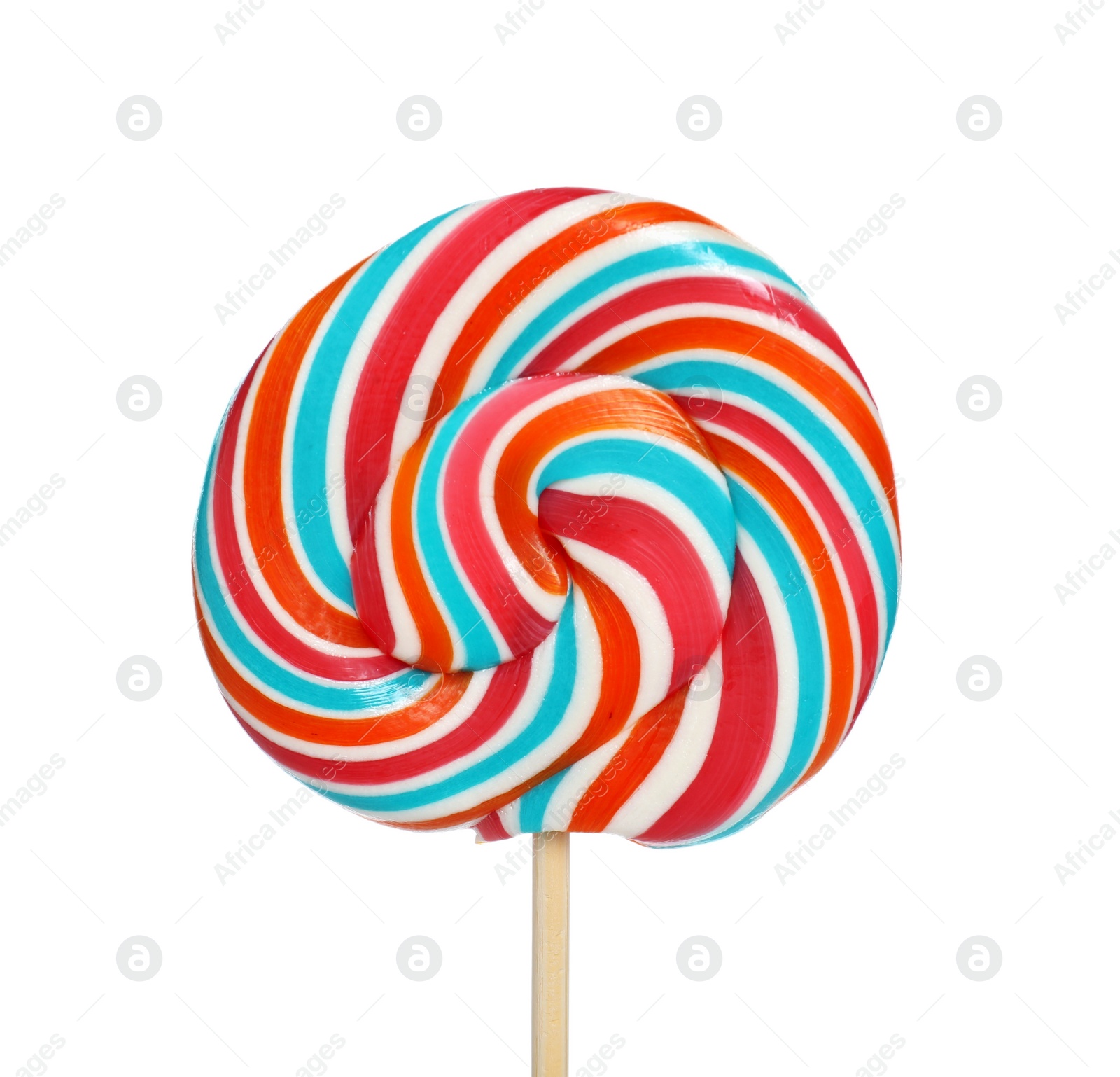 Photo of Stick with colorful lollipop swirl isolated on white