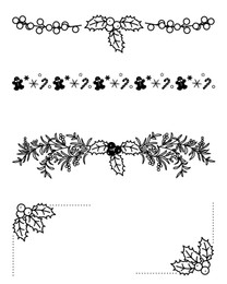 Black Christmas patterns and frame on white background, illustration
