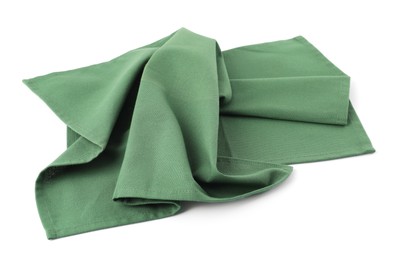 Photo of New clean green cloth napkins isolated on white