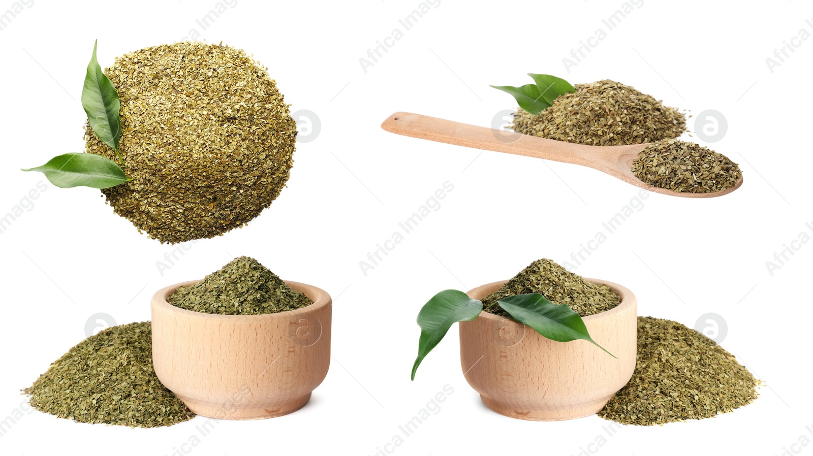 Image of Set with yerba mate leaf mix on white background