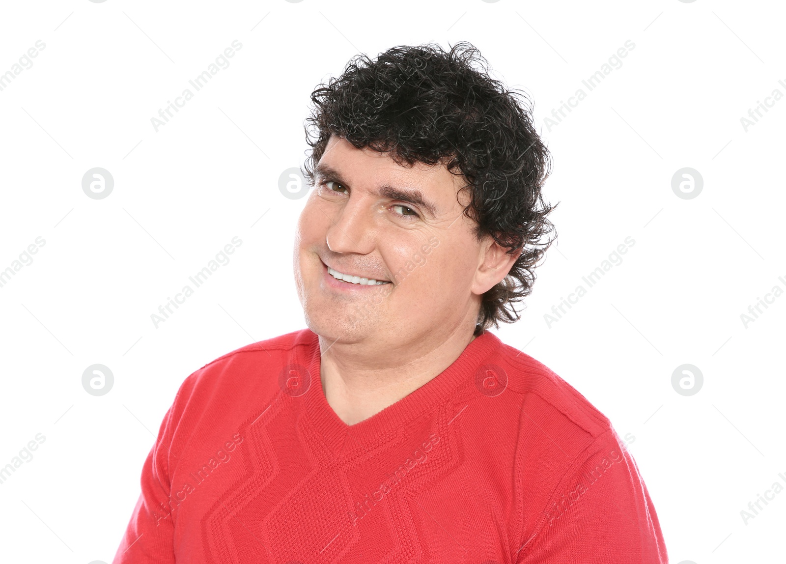 Photo of Portrait of handsome mature man posing on white background