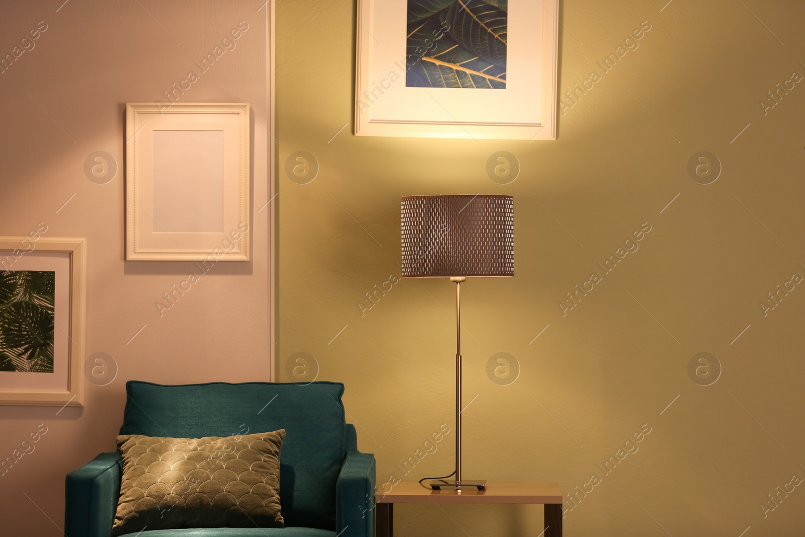 Photo of Modern room interior with stylish lamp