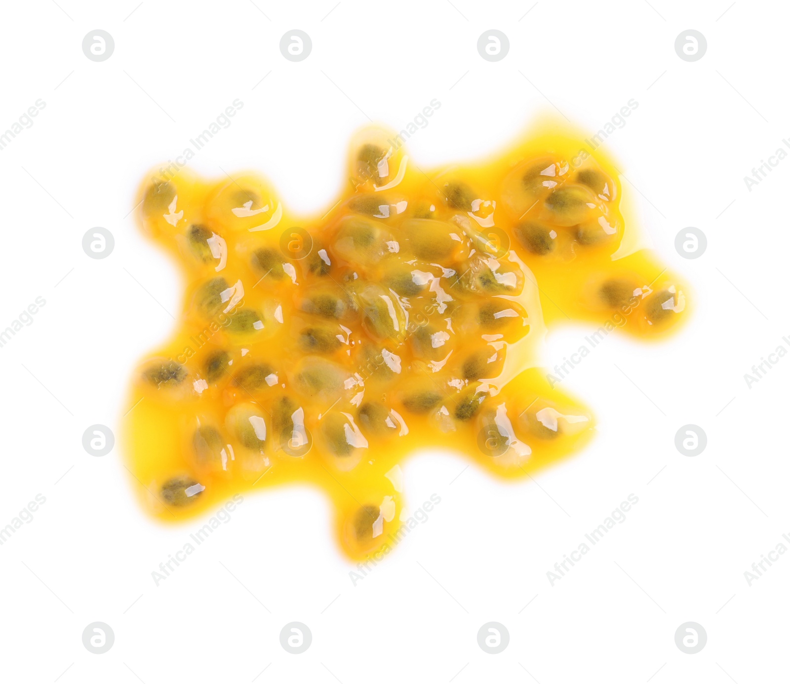 Photo of Passion fruit seeds on white background, top view