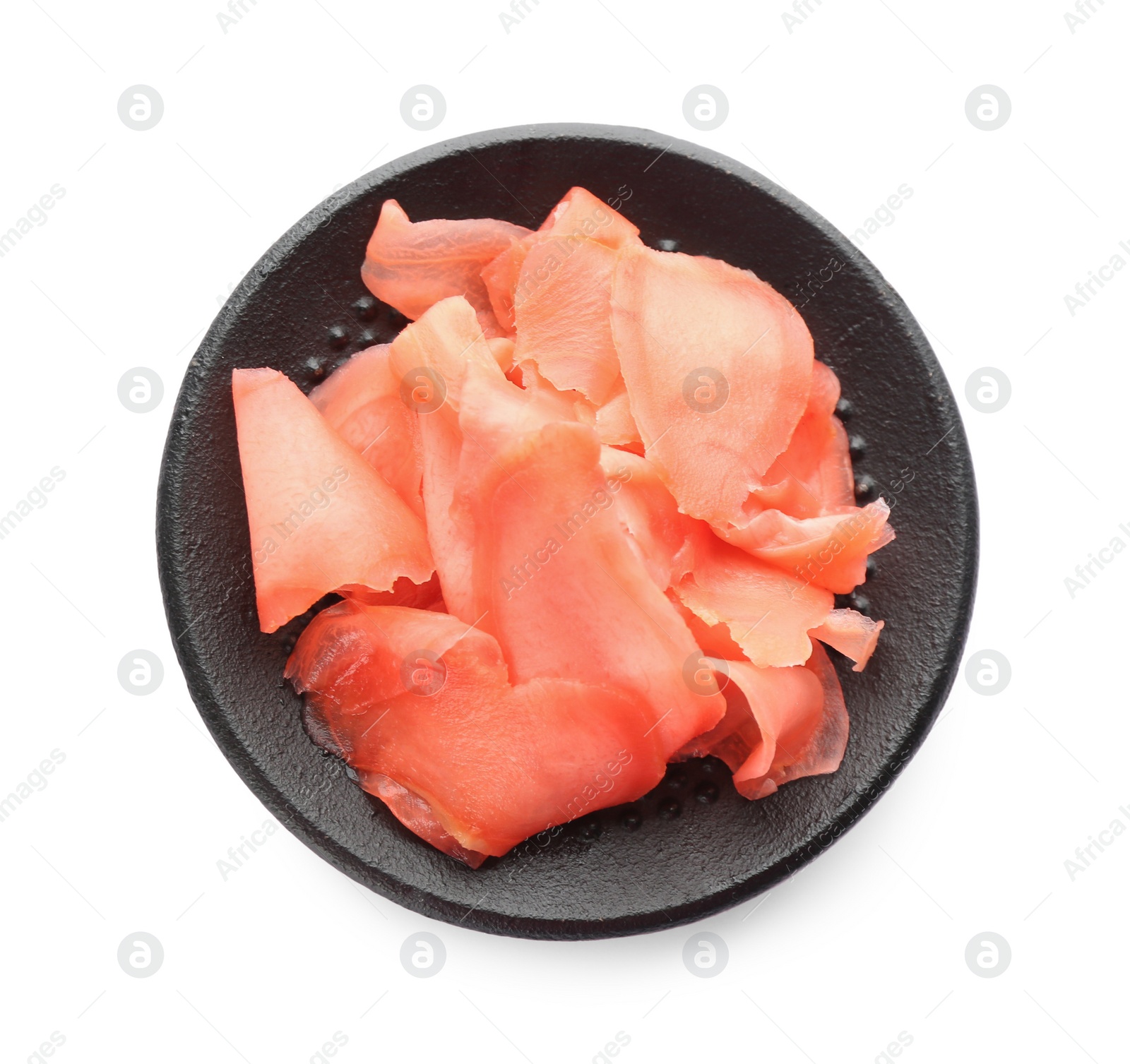 Photo of Pickled ginger isolated on white, top view