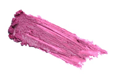 Smear of bright lipstick on white background, top view