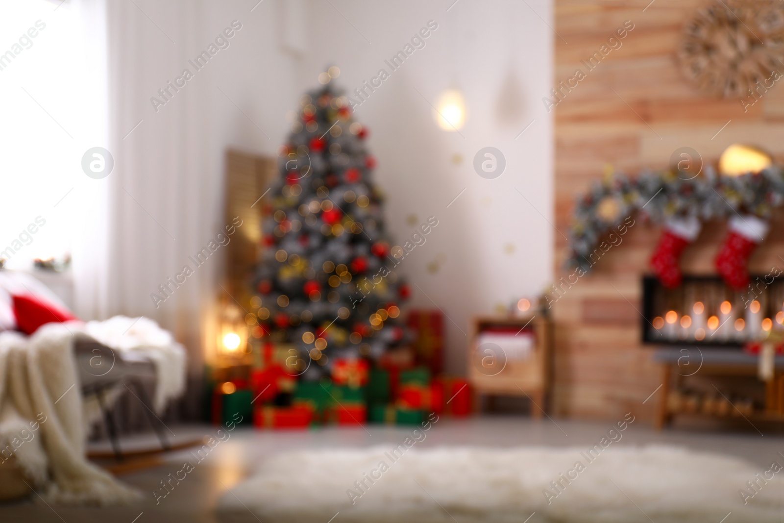 Photo of Blurred view of stylish Christmas living room interior