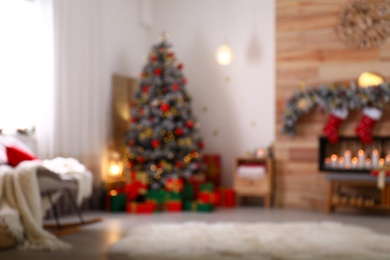 Photo of Blurred view of stylish Christmas living room interior