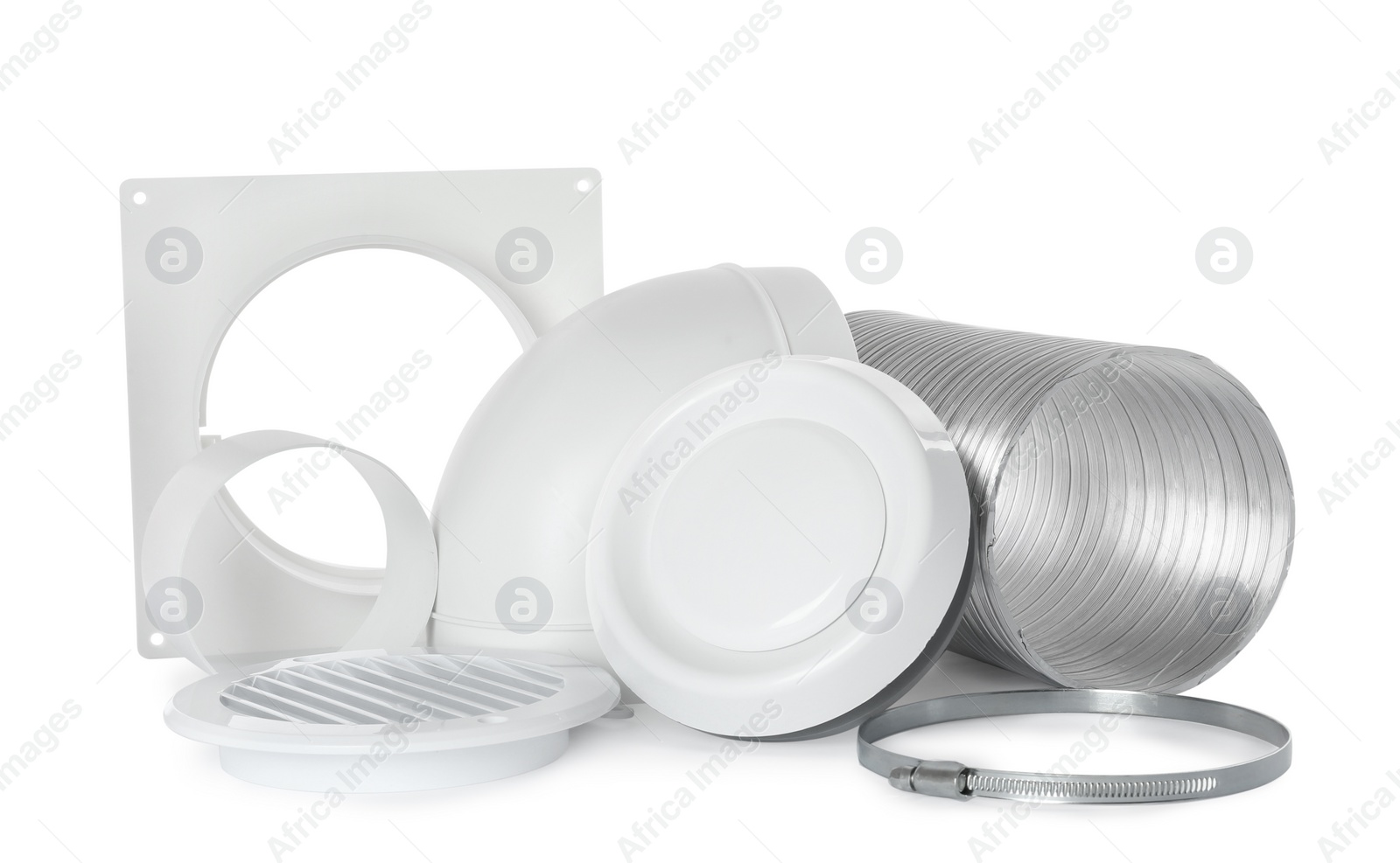 Photo of Parts of home ventilation system isolated on white