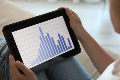 Photo of Woman working with tablet at home, closeup