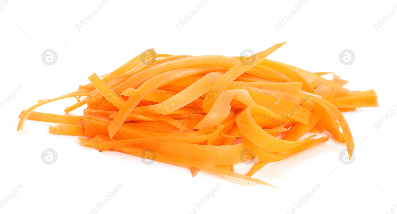 Photo of Pile of raw shredded carrot isolated on white