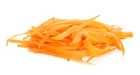 Pile of raw shredded carrot isolated on white