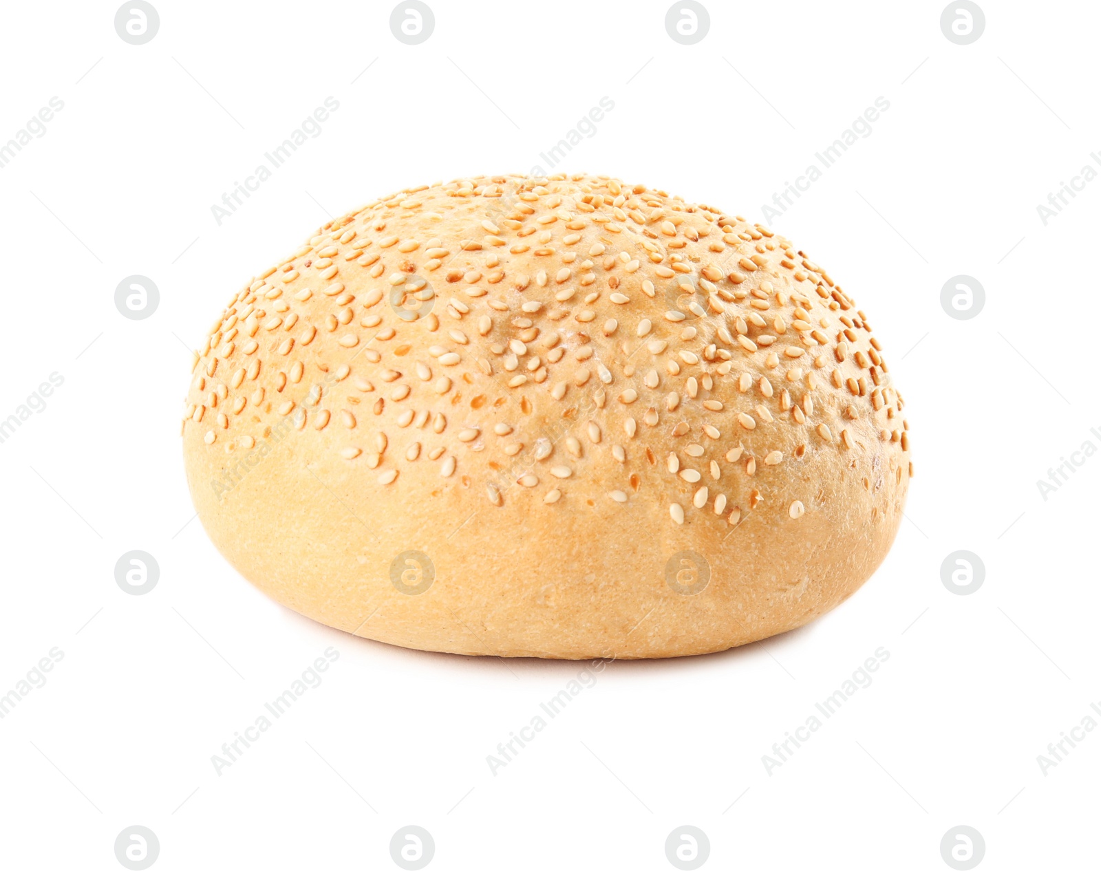 Photo of Bun with sesame seeds isolated on white. Fresh bread
