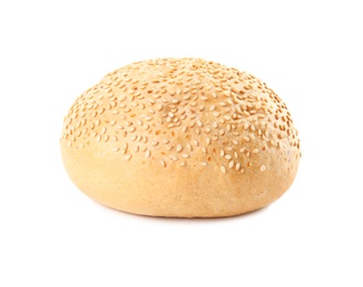 Bun with sesame seeds isolated on white. Fresh bread