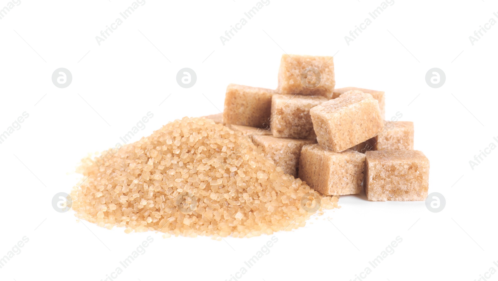 Photo of Different types of brown sugar isolated on white