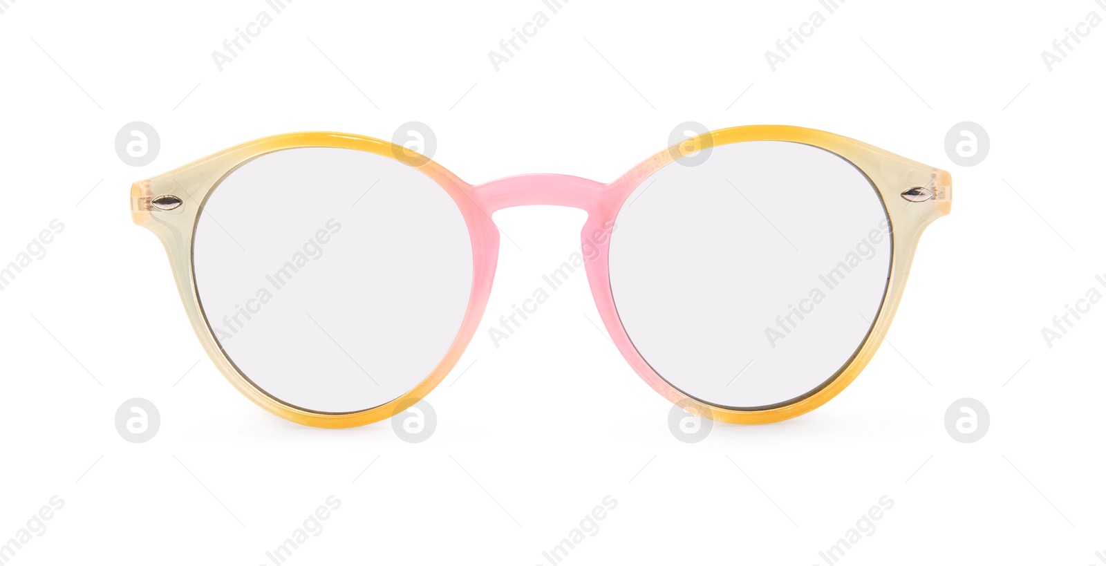 Photo of Stylish sunglasses isolated on white. Modern accessory