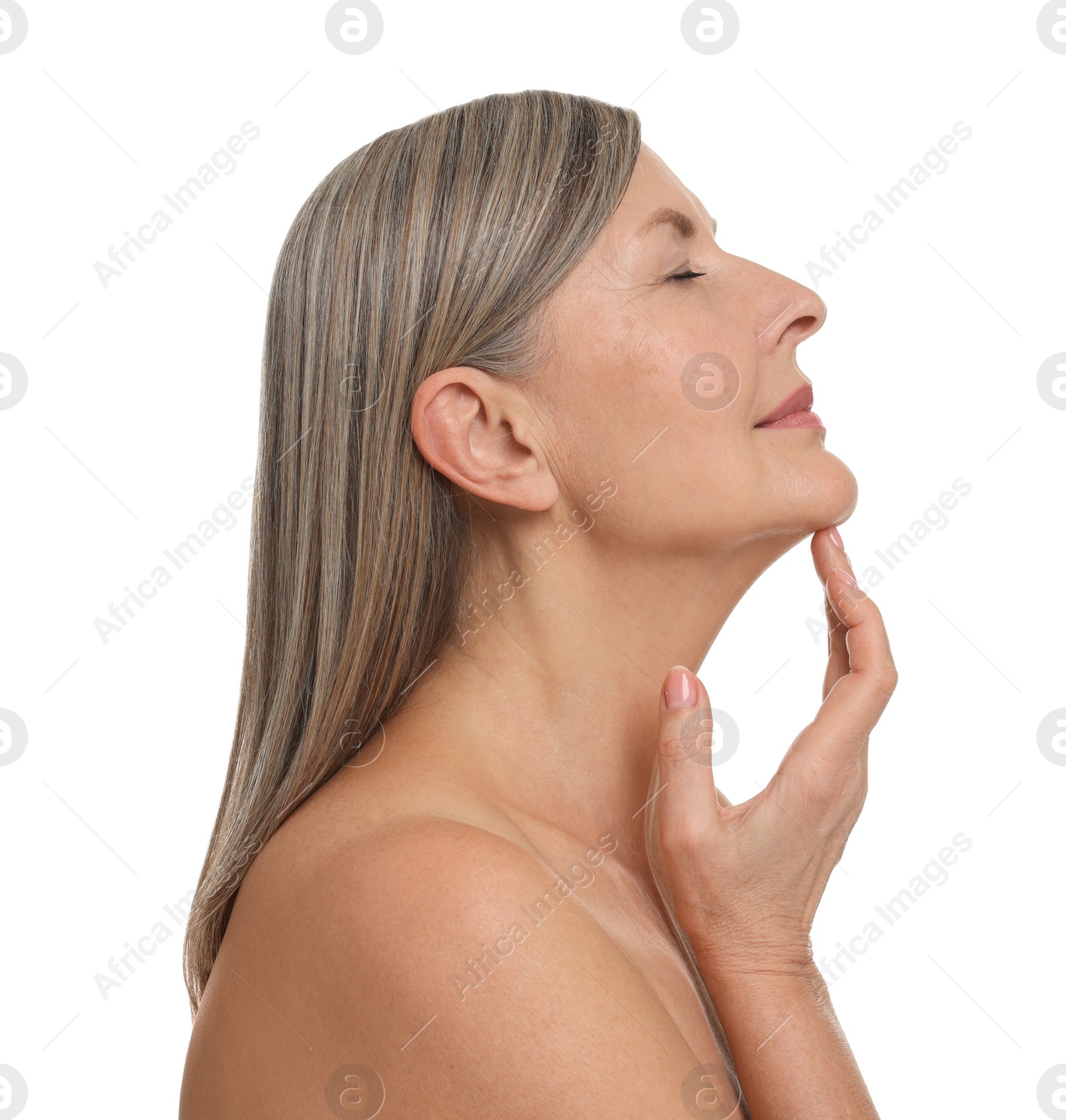 Photo of Beautiful woman with healthy skin on white background