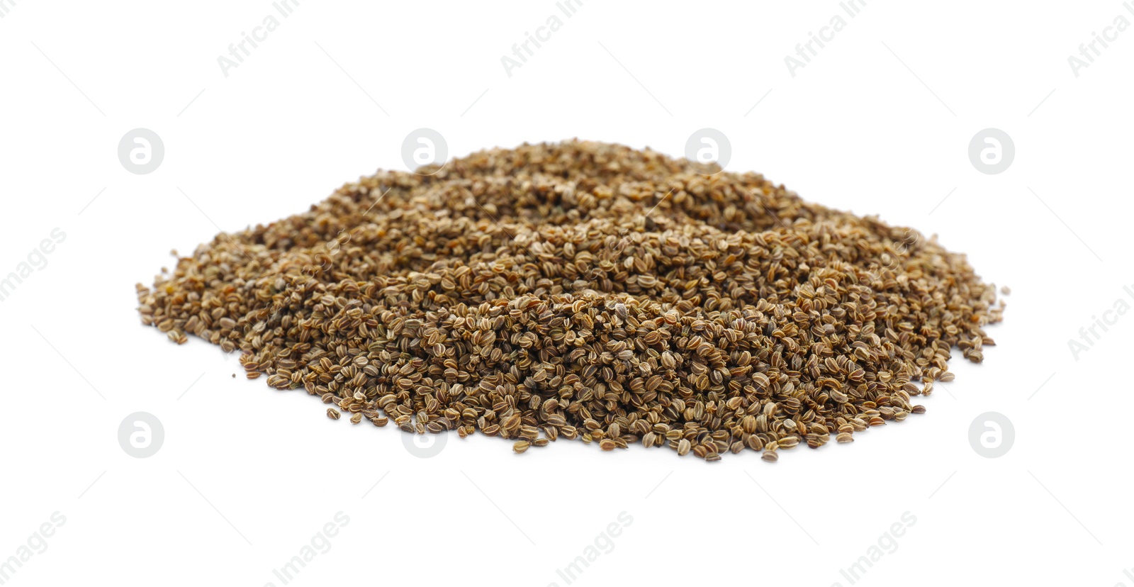 Photo of Pile of celery seeds isolated on white