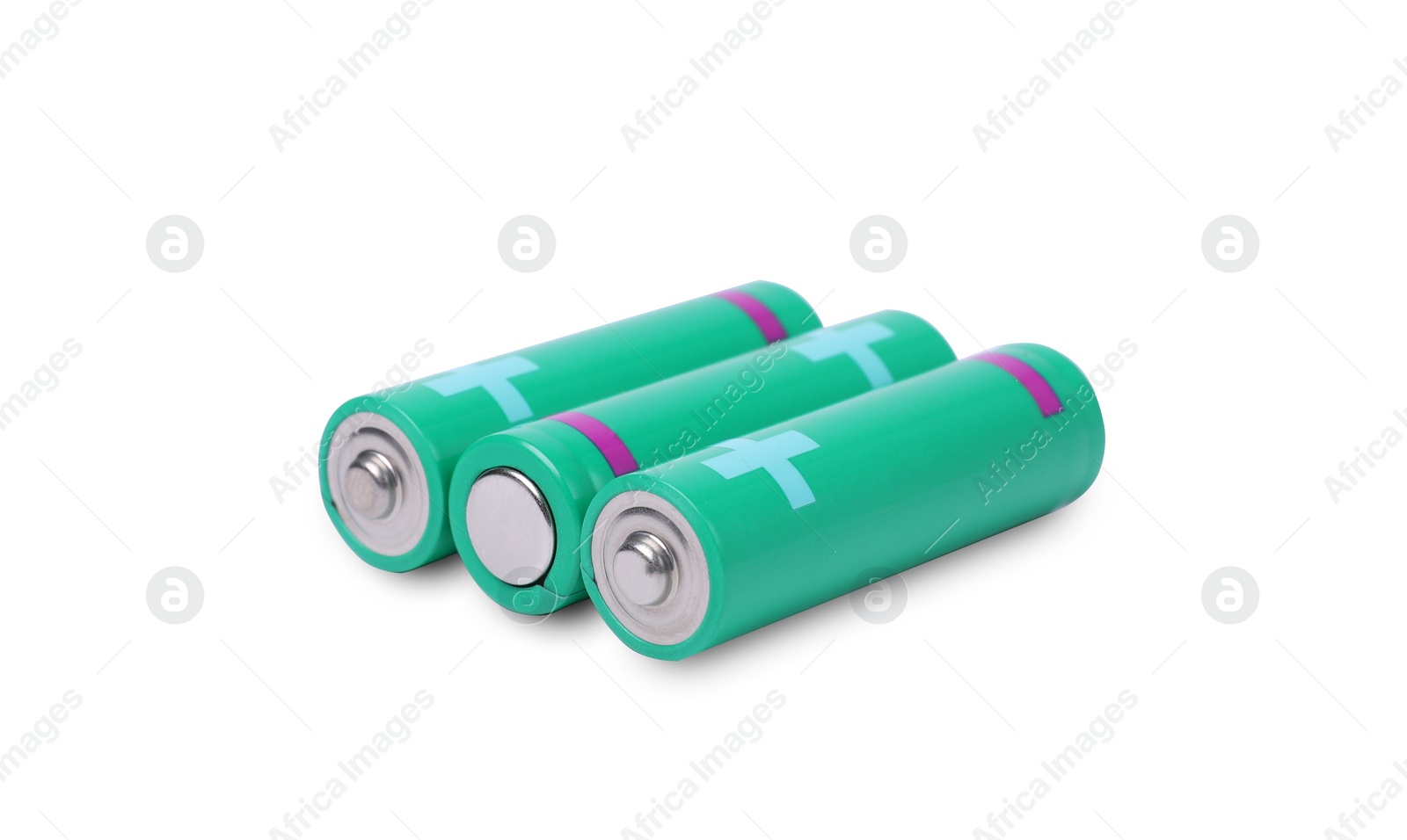 Photo of New AA size batteries isolated on white
