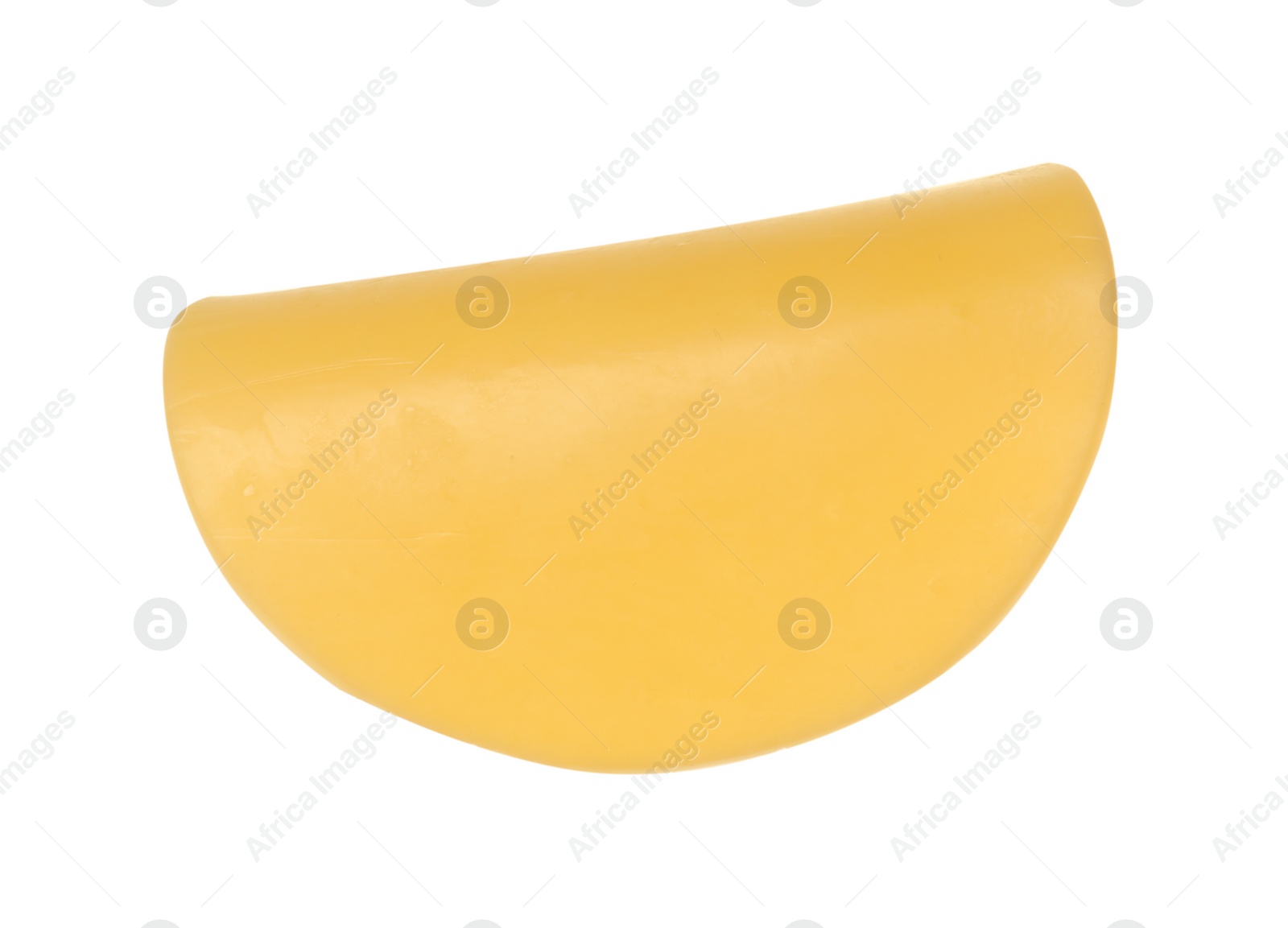 Photo of Slice of tasty cheese isolated on white