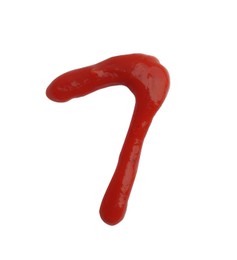 Number seven written by ketchup on white background