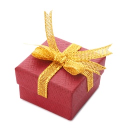 Beautiful gift box with bow on white background