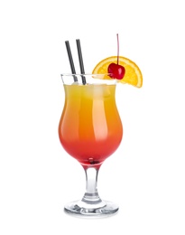 Photo of Glass of cocktail Sex on the Beach, white background