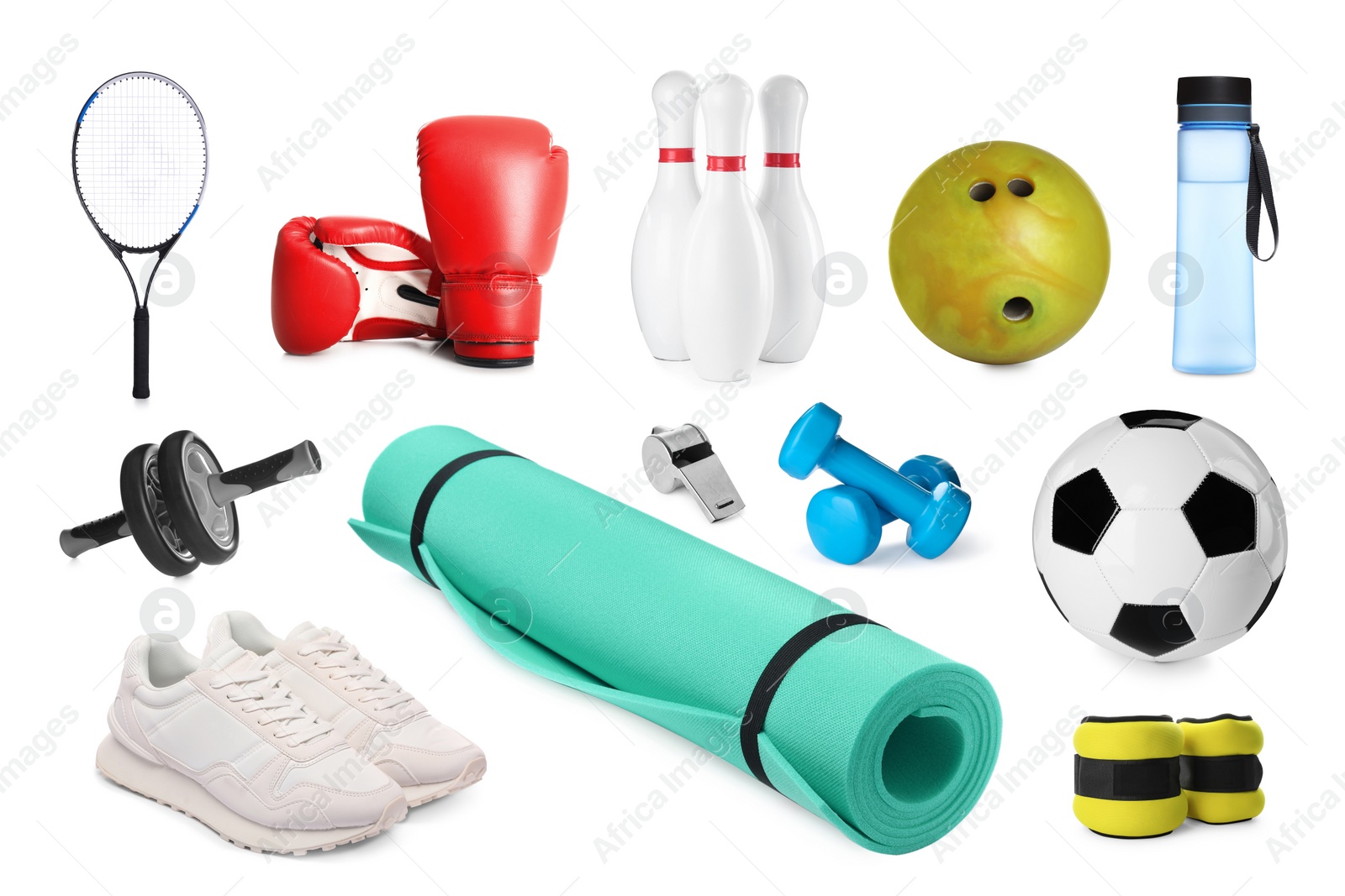 Image of Balls and other sports equipment isolated on white, set