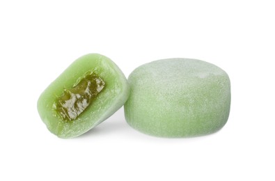 Photo of Delicious mochi on white background. Traditional Japanese dessert