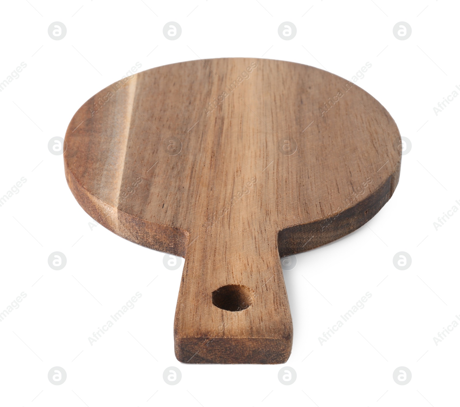 Photo of One wooden cutting board on white background