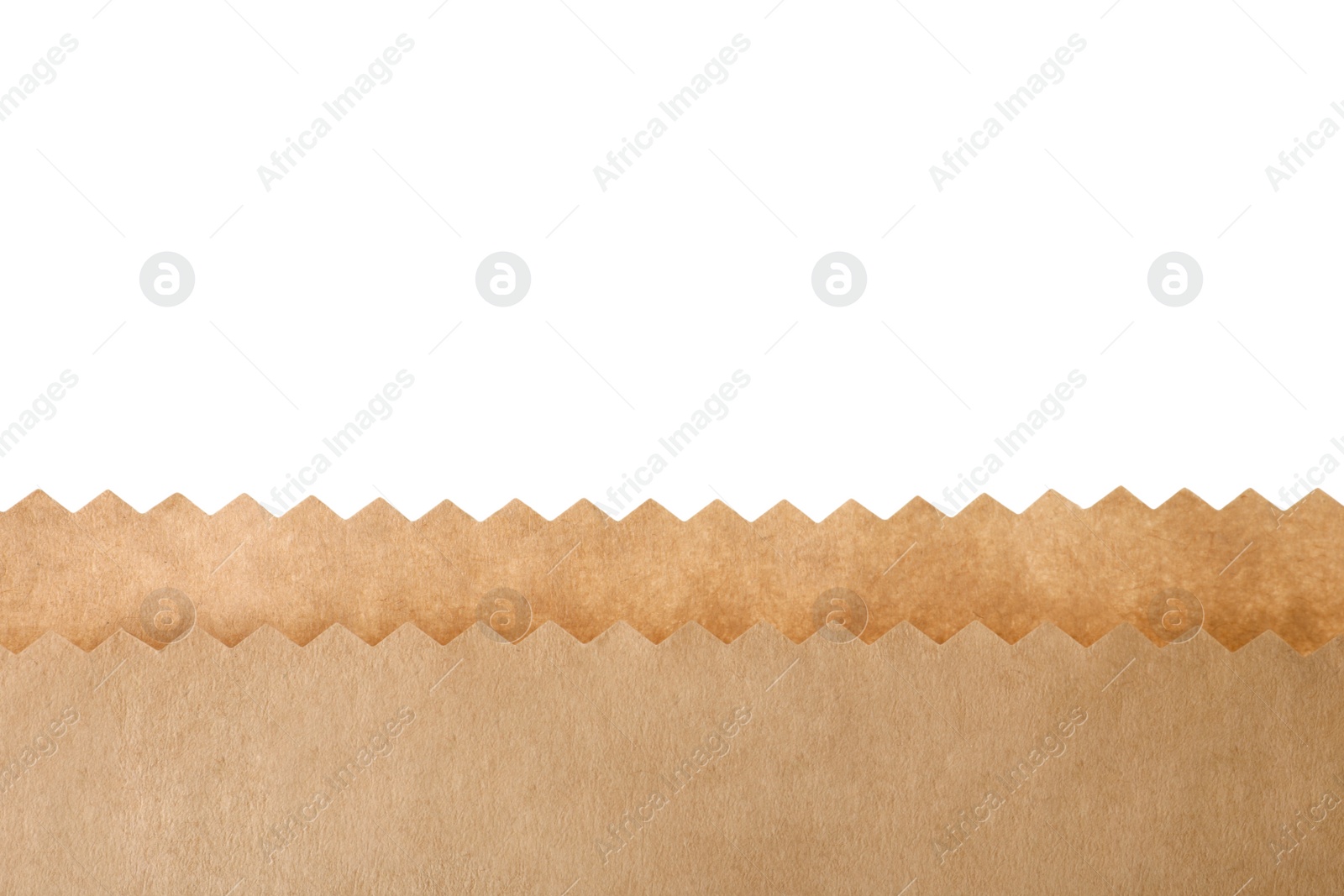 Photo of Kraft paper bag on white background, closeup