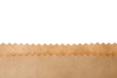 Kraft paper bag on white background, closeup