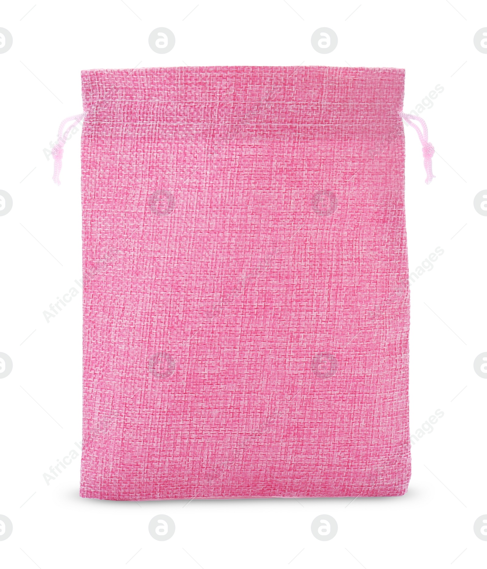 Photo of One pink burlap bag isolated on white