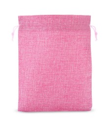 Photo of One pink burlap bag isolated on white