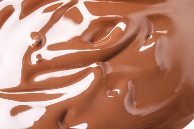 Photo of Texture of professional chocolate face mask as background, closeup