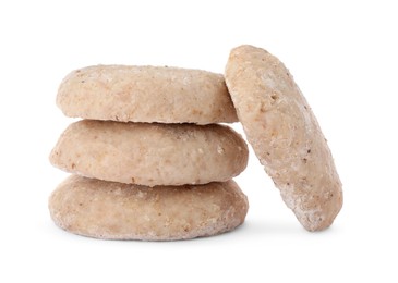Photo of Stack of raw vegan nuggets isolated on white