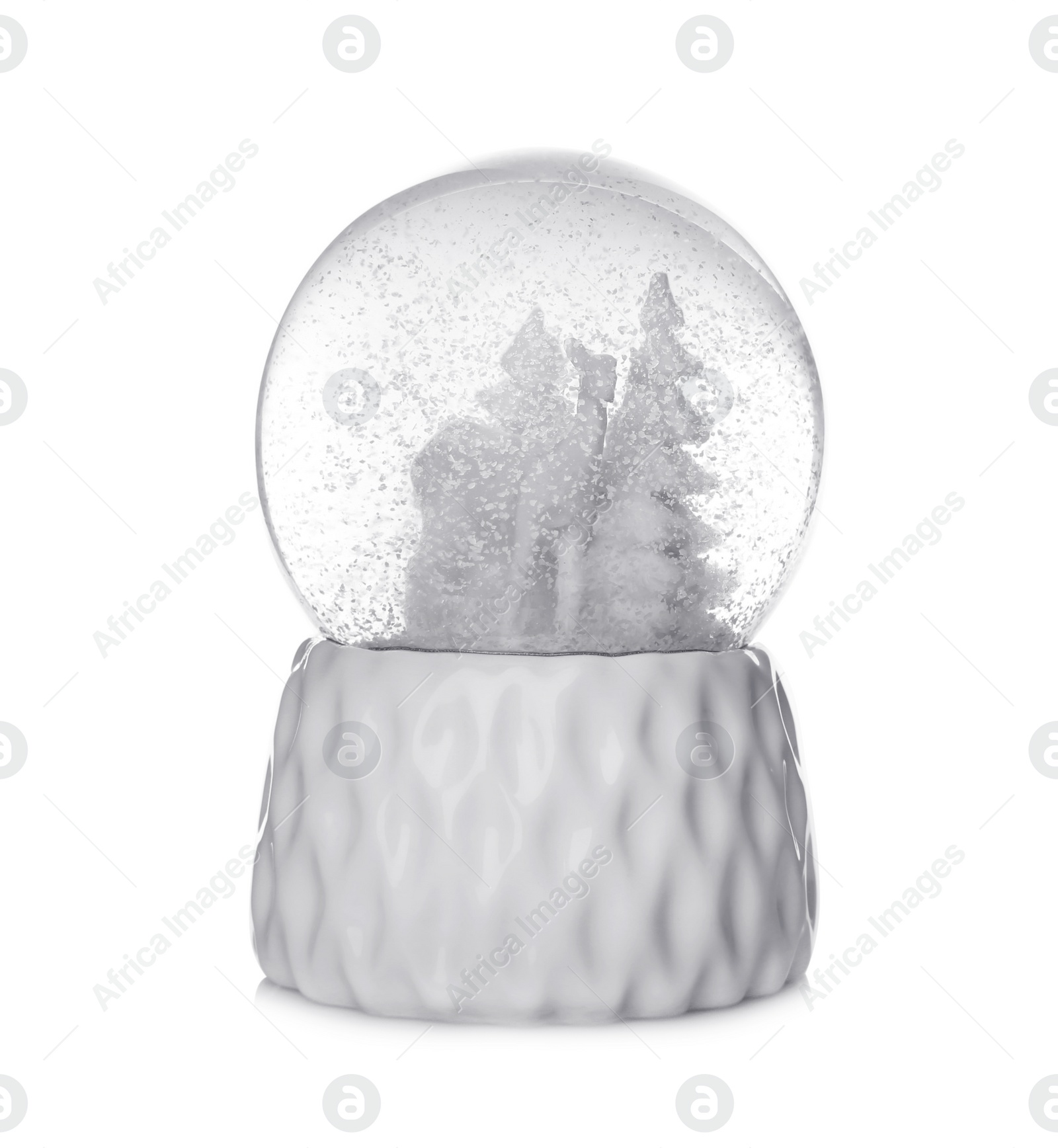 Photo of Beautiful snow globe on white background. Christmas toy