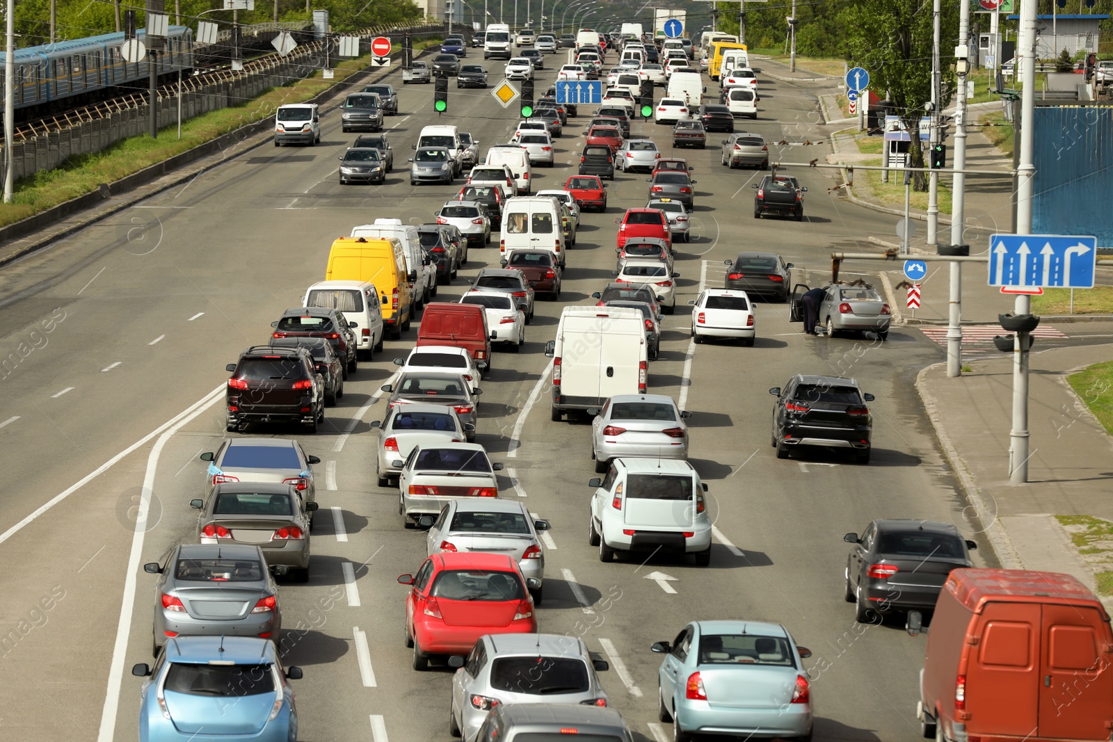 Photo of Lots of cars in traffic jam on city street