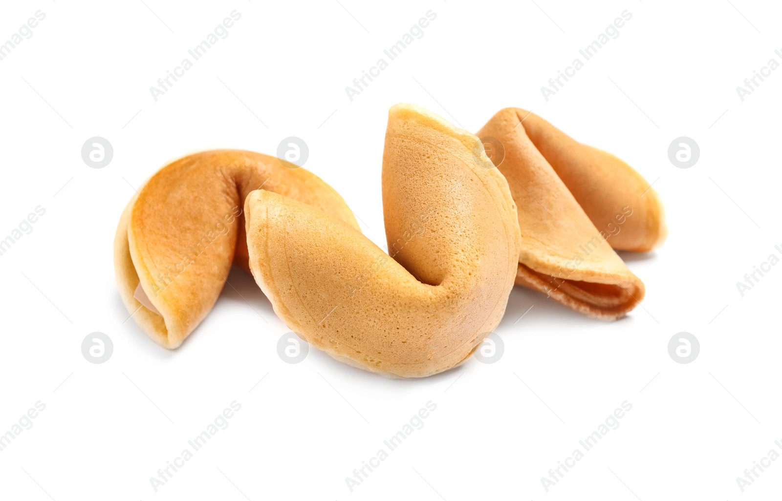 Photo of Traditional homemade fortune cookies on white background