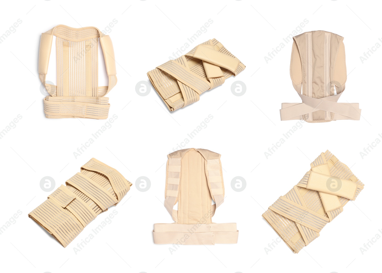 Image of Set with orthopedic corsets on white background