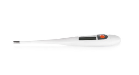 Digital thermometer on white background. Medical treatment