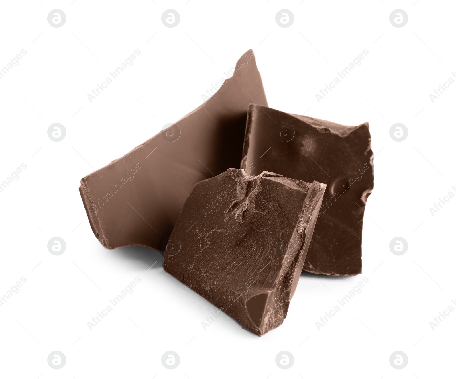 Photo of Pieces of dark chocolate isolated on white