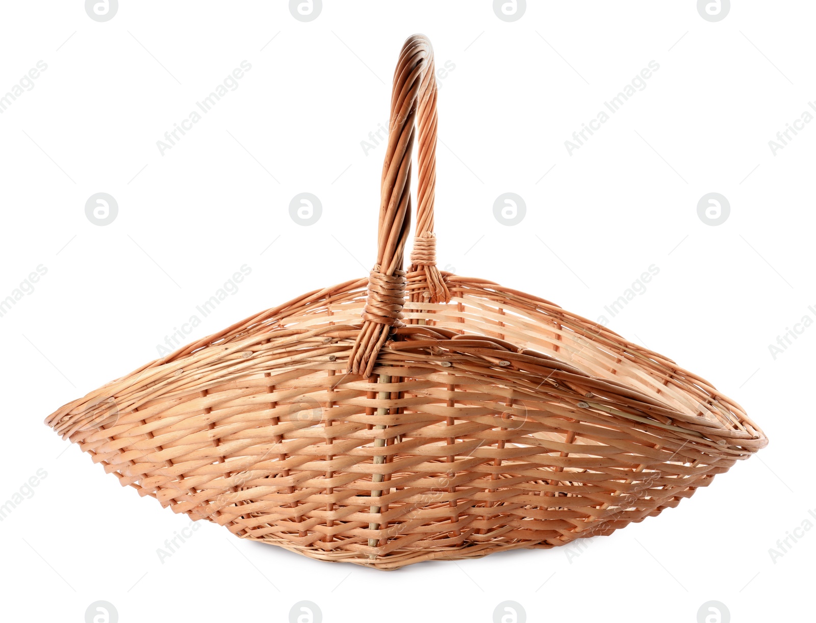 Photo of Wicker basket with handle isolated on white