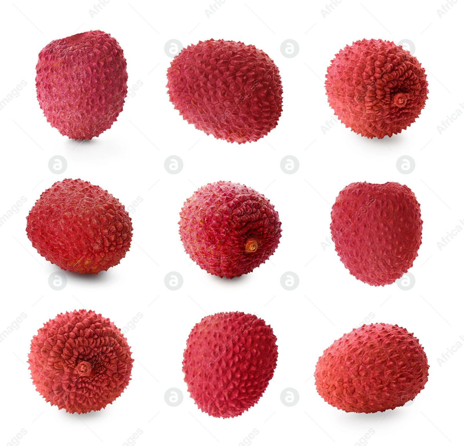 Image of Fresh lychees isolated on white, collection. Tropical fruit