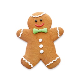 Photo of Cute fresh gingerbread man isolated on white